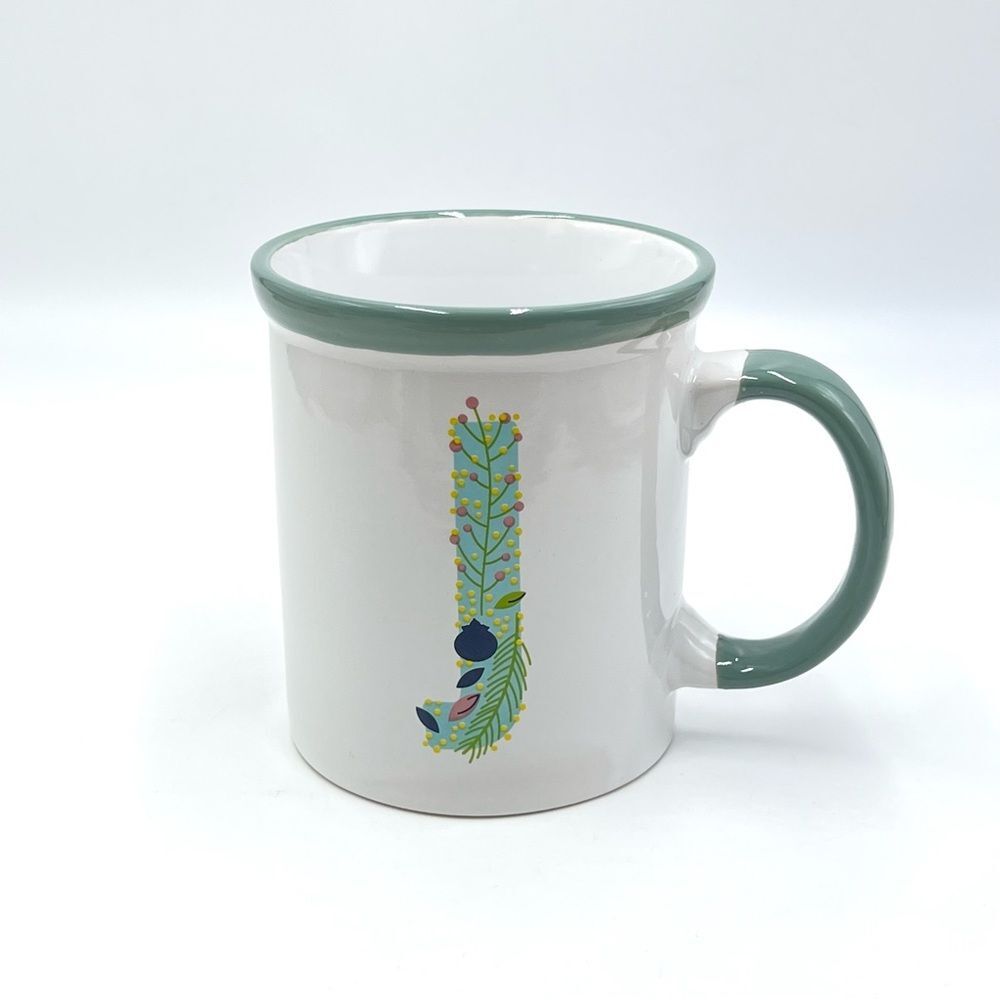 Letter J Monogram Initial Personalized Coffee Tea Mug Cup Blue White Floral